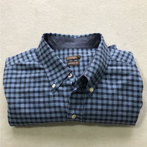 J McLaughlin mens L blue check modern fit long sleeve cotton button down shirt - Picture 9 of 9